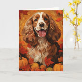 Cocker Spaniel Herfst Thanksgiving Kaart (Gele Bloem)