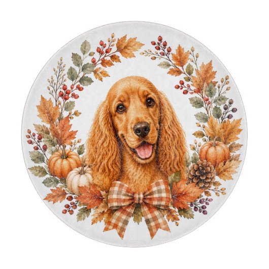 Cocker Spaniel Herfstkrans Snijplank (Voorkant)