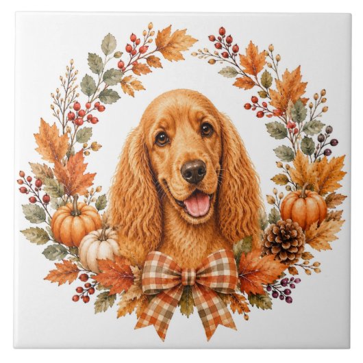 Cocker Spaniel Herfstkrans Tegeltje (Voorkant)