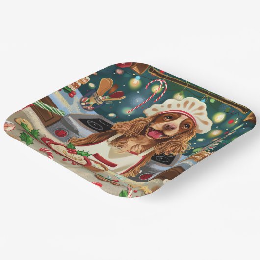 Cocker Spaniel Holiday Baking: Feestelijke Kerst Papieren Bordje (Gebogen)