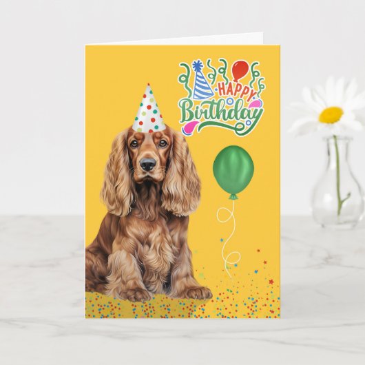 Cocker Spaniel Hond Feesthoed Geel Verjaardag Kaart (Kleine Plant)