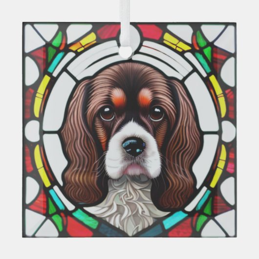 Cocker Spaniel Hond "Glas in lood" Glas Ornament (Voorkant)