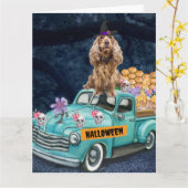 Cocker Spaniel hond Halloween vrachtwagen eng nach Kaart (Gele Bloem)