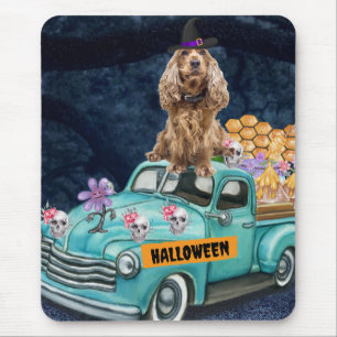 Cocker Spaniel hond Halloween vrachtwagen enge nac Muismat
