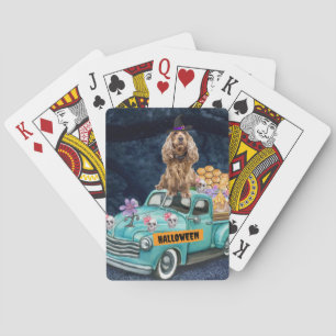 Cocker Spaniel hond Halloween vrachtwagen enge nac Pokerkaarten