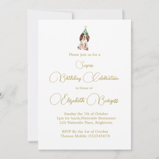 Cocker Spaniel Hond Happy Birthday Party Uitnodigi (Achterkant)
