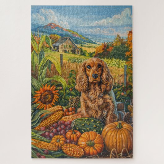 Cocker Spaniel hond herfst oogst thanksgiving Legpuzzel (Verticaal)