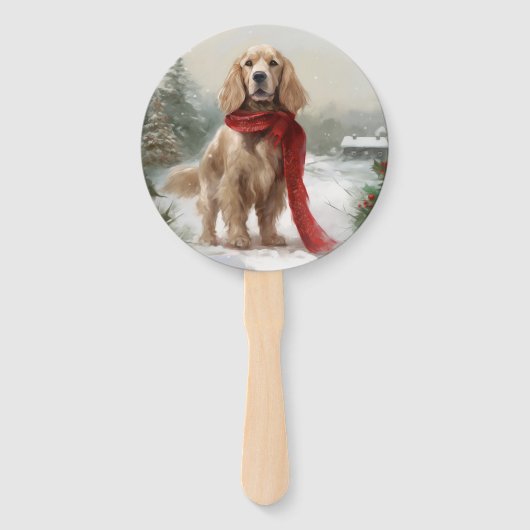 Cocker Spaniel hond in de sneeuw Kerstmis Handwaaier (Voorkant)