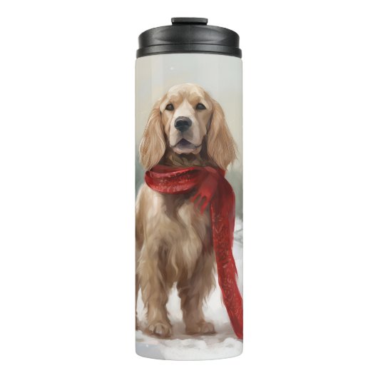 Cocker Spaniel hond in de sneeuw Kerstmis Thermosbeker (Voorkant)