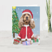 Cocker Spaniel hond in de sneeuw met kerstcadeaus  Kaart (Voorkant)