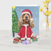Cocker Spaniel hond in de sneeuw met kerstcadeaus  Kaart (Gele Bloem)
