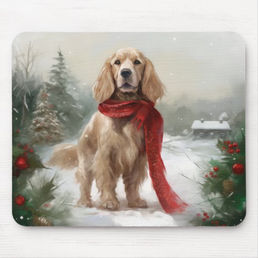Cocker Spaniel hond in de sneeuw met Kerstmis Muismat (Voorkant)
