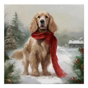 Cocker Spaniel hond in de sneeuw met Kerstmis Perfect Poster