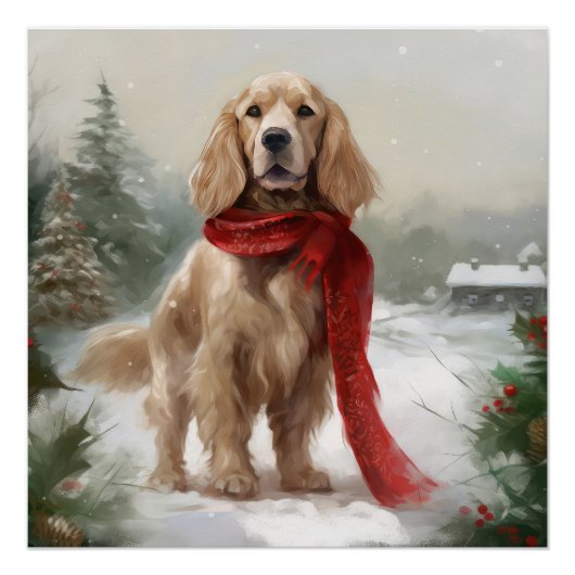 Cocker Spaniel hond in de sneeuw met Kerstmis Perfect Poster (Voorkant)