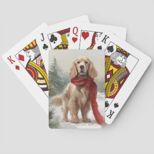 Cocker Spaniel hond in de sneeuw met Kerstmis Pokerkaarten