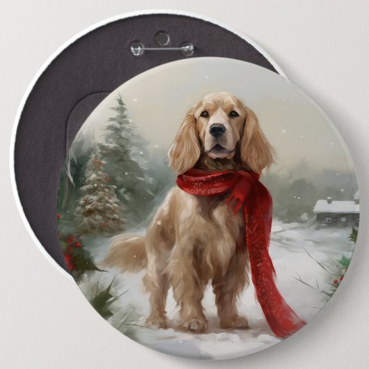 Cocker Spaniel hond in de sneeuw met Kerstmis Ronde Button 6,0 Cm (Voorkant /achterkant)