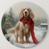 Cocker Spaniel hond in de sneeuw met Kerstmis Ronde Button 6,0 Cm (Voorkant)