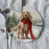 Cocker Spaniel hond in de sneeuw met Kerstmis Ronde Button 6,0 Cm (In situ)
