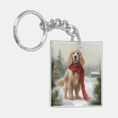 Cocker Spaniel hond in de sneeuw met Kerstmis Sleutelhanger (Voorkant Links)