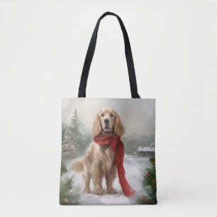 Cocker Spaniel hond in de sneeuw met Kerstmis Tote Bag
