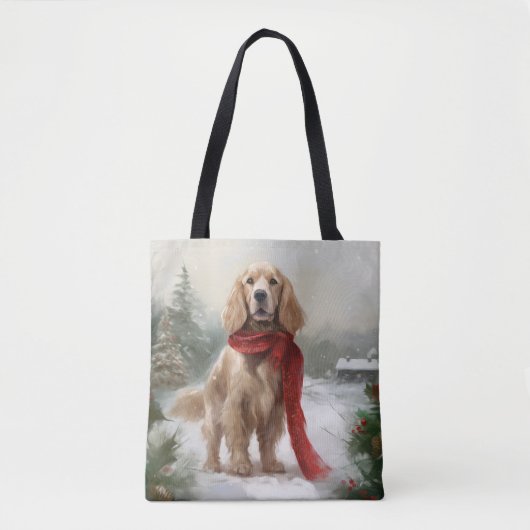 Cocker Spaniel hond in de sneeuw met Kerstmis Tote Bag (Voorkant)
