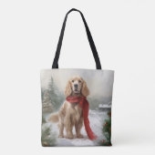 Cocker Spaniel hond in de sneeuw met Kerstmis Tote Bag (Achterkant)