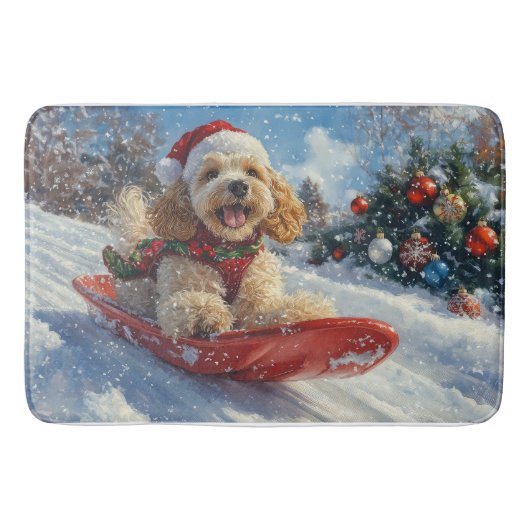 Cocker Spaniel Hond in Sledge Laat het Sneeuw Kers Badmat (Voorkant)