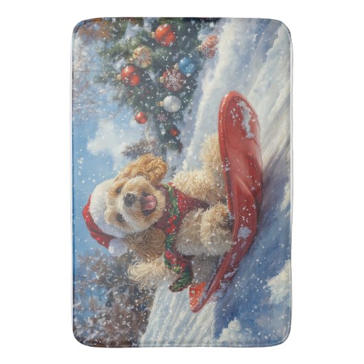 Cocker Spaniel Hond in Sledge Laat het Sneeuw Kers Badmat (Voorkant Verticaal)