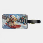 Cocker Spaniel Hond in Sledge Laat het Sneeuw Kers Bagagelabel (Achterkant horizontaal)
