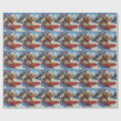 Cocker Spaniel Hond in Sledge Laat het Sneeuw Kers Cadeaupapier (Vlak)