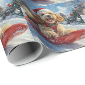Cocker Spaniel Hond in Sledge Laat het Sneeuw Kers Cadeaupapier (Rol Hoek)