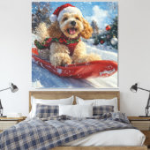 Cocker Spaniel Hond in Sledge Laat het Sneeuw Kers Canvas Afdruk (Insitu (Slaapkamer))