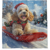 Cocker Spaniel Hond in Sledge Laat het Sneeuw Kers Douchegordijn (Voorkant)