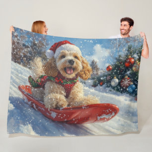 Cocker Spaniel Hond in Sledge Laat het Sneeuw Kers Fleece Deken