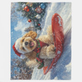 Cocker Spaniel Hond in Sledge Laat het Sneeuw Kers Fleece Deken (Voorkant)