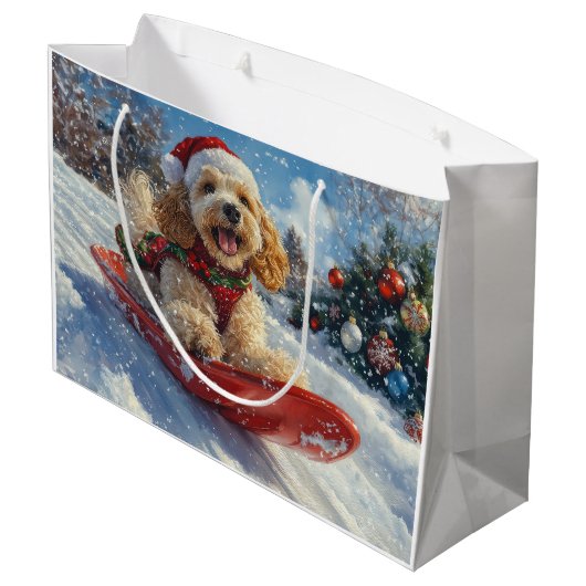 Cocker Spaniel Hond in Sledge Laat het Sneeuw Kers Groot Cadeauzakje (Achterkant Gekanteld)