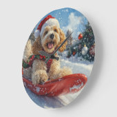 Cocker Spaniel Hond in Sledge Laat het Sneeuw Kers Grote Klok (Hoek)