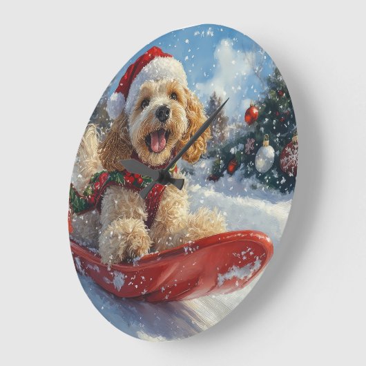 Cocker Spaniel Hond in Sledge Laat het Sneeuw Kers Grote Klok (Hoek)