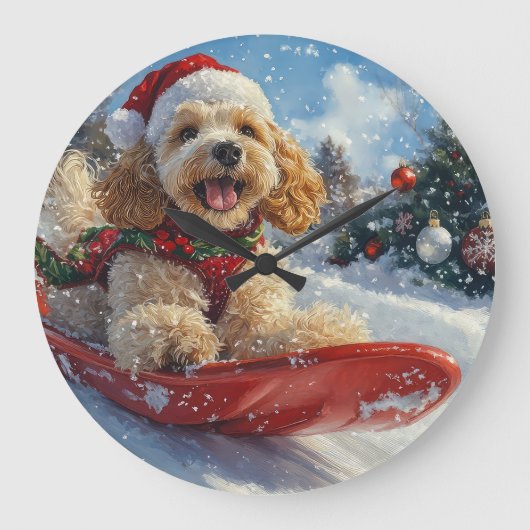 Cocker Spaniel Hond in Sledge Laat het Sneeuw Kers Grote Klok (Voorkant)