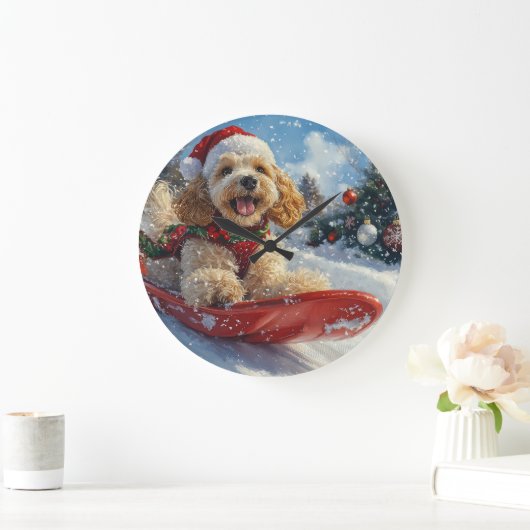 Cocker Spaniel Hond in Sledge Laat het Sneeuw Kers Grote Klok (Huis)