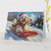 Cocker Spaniel Hond in Sledge Laat het Sneeuw Kers Kaart (Gele Bloem)