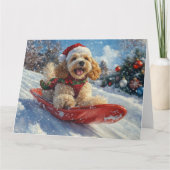 Cocker Spaniel Hond in Sledge Laat het Sneeuw Kers Kaart (Voorkant)