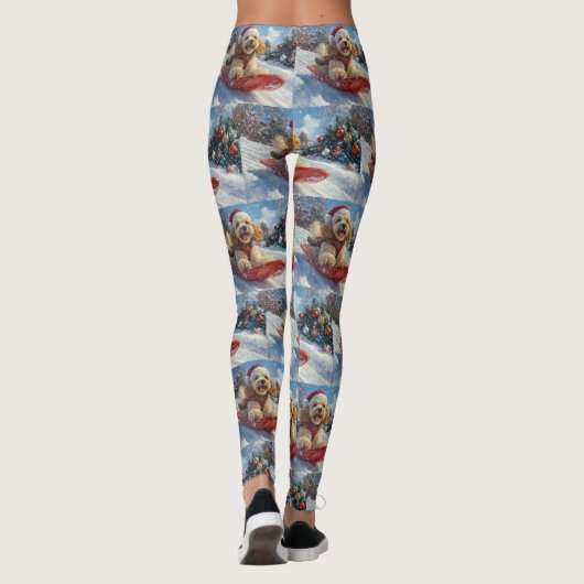 Cocker Spaniel Hond in Sledge Laat het Sneeuw Kers Leggings (Achterkant)