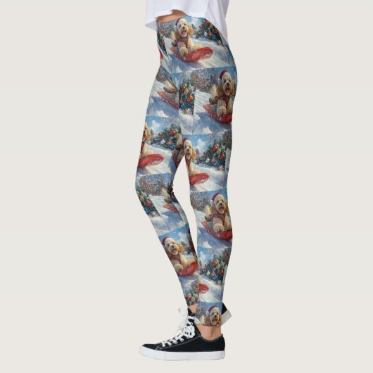 Cocker Spaniel Hond in Sledge Laat het Sneeuw Kers Leggings (Links)