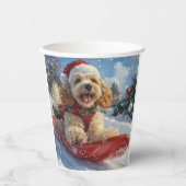 Cocker Spaniel Hond in Sledge Laat het Sneeuw Kers Papieren Bekers (Voorkant)