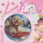 Cocker Spaniel Hond in Sledge Laat het Sneeuw Kers Papieren Bordje (Feest)