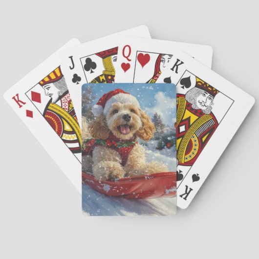 Cocker Spaniel Hond in Sledge Laat het Sneeuw Kers Pokerkaarten (Achterkant)