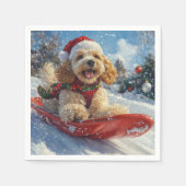 Cocker Spaniel Hond in Sledge Laat het Sneeuw Kers Servet (Voorkant)