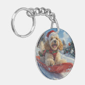 Cocker Spaniel Hond in Sledge Laat het Sneeuw Kers Sleutelhanger (Voorkant Links)