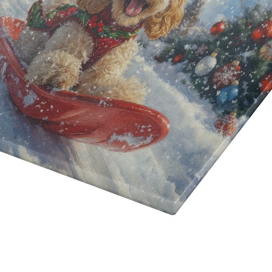 Cocker Spaniel Hond in Sledge Laat het Sneeuw Kers Snijplank (Hoek)